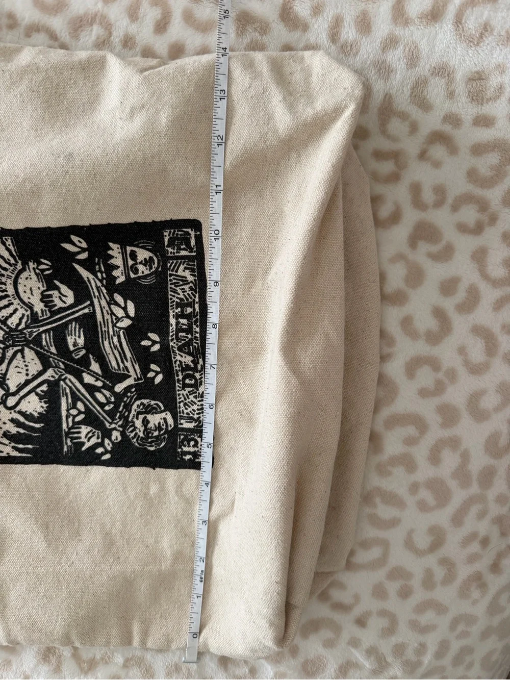 Cost Plus World Market Canvas Tote Bag with Black Skeleton Print